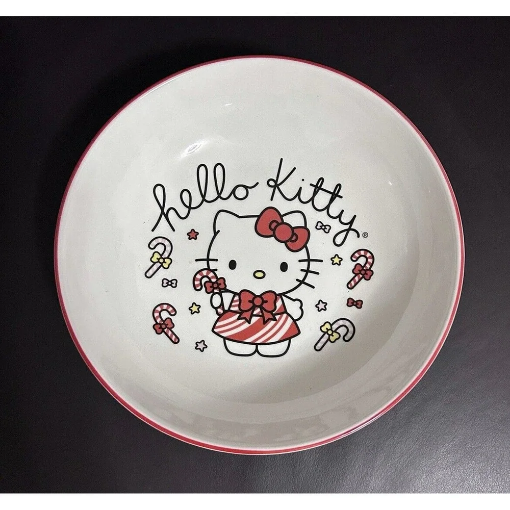 Hello Kitty Christmas Candy Cane Pasta Bowl NEW‎